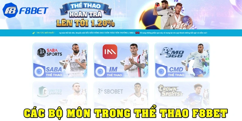 Các bộ môn tại sảnh cá cược thể thao F8bet